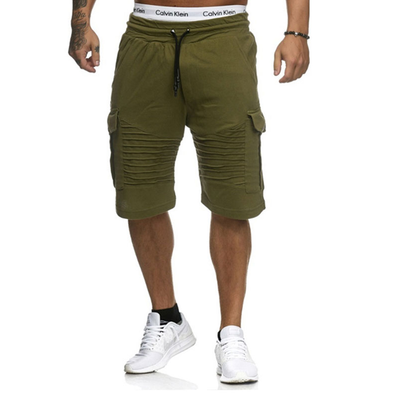 M-3XL Men Casual Pocket Patchwork Drawstring Crease Sports Shorts