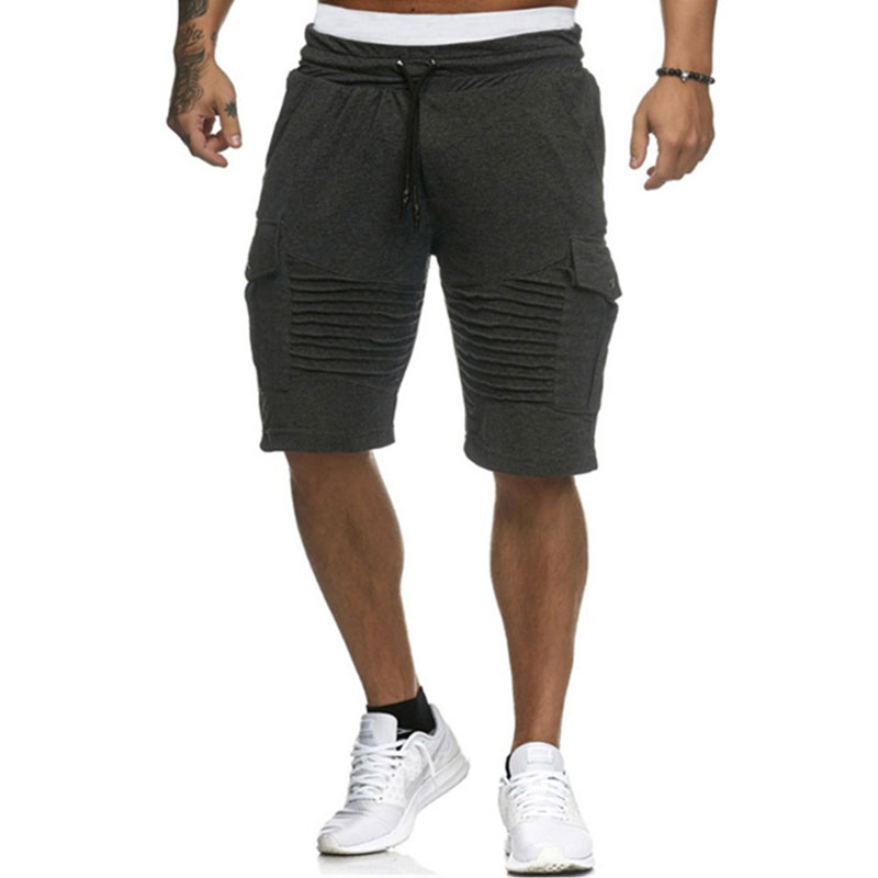 M-3XL Men Casual Pocket Patchwork Drawstring Crease Sports Shorts