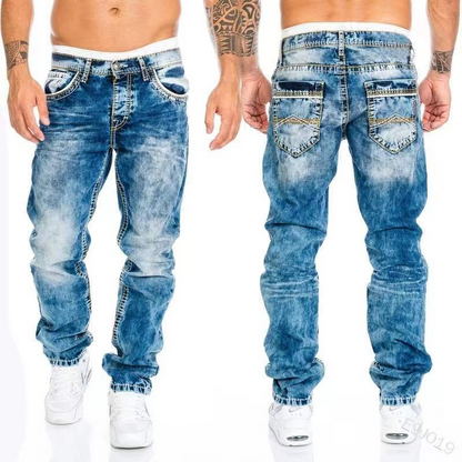 Men Casual Mid Waist Straight Jeans