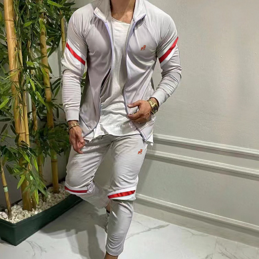 Casual Slim Sports Long-Sleeved Cardigan Sweater Trousers Patchwork Set