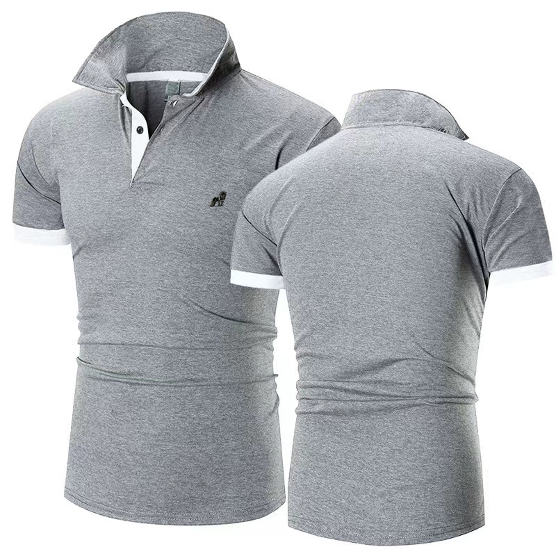 Casual Colorblock Short-Sleeved Lapel Polo Shirt