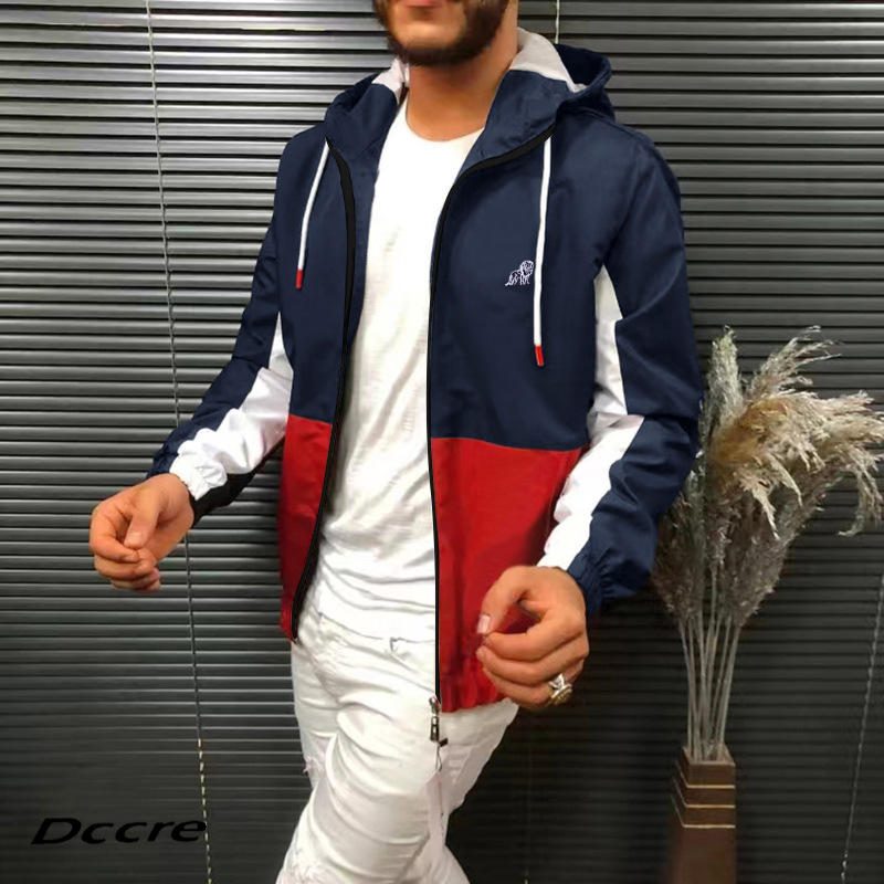 Casual Hooded Long-Sleeved Color-Block Sports Jacket