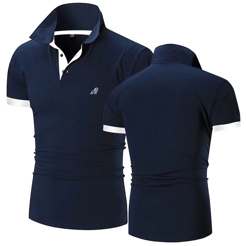Casual Colorblock Short-Sleeved Lapel Polo Shirt