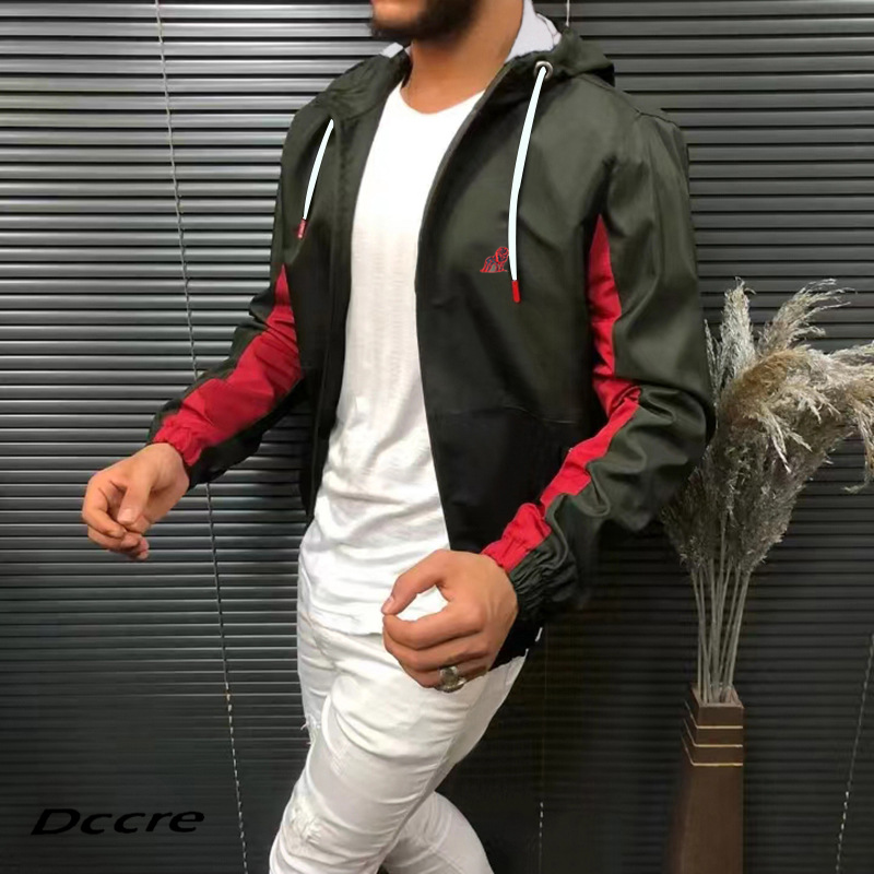 Casual Hooded Long-Sleeved Color-Block Sports Jacket