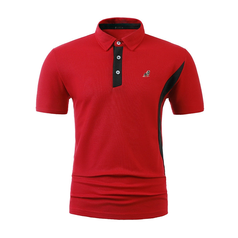 Men Business Casual Stitching Color Block Short-Sleeved Lapel Polo Shirt