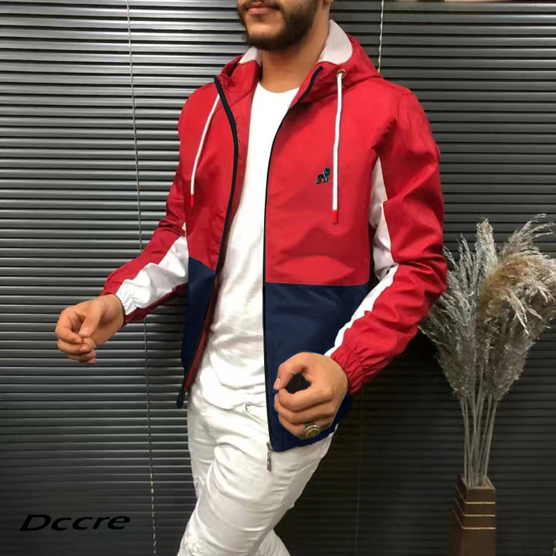 Casual Hooded Long-Sleeved Color-Block Sports Jacket