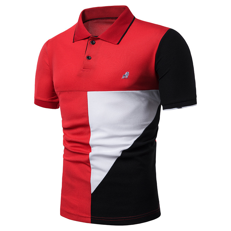 Casual Patchwork Colorblock Lapel Short Sleeve Slim Fit Polo Shirt