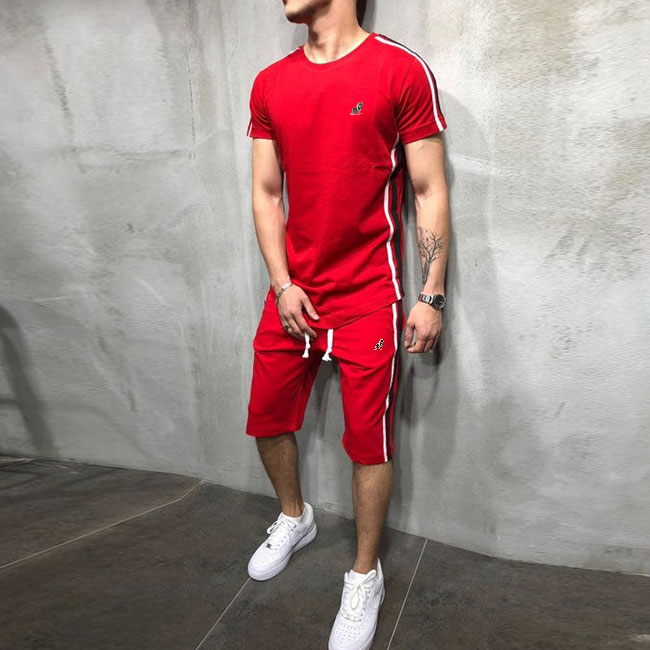 Men Striped Patchwork Short-sleeve T-shirt And Hip Hop Sports Shorts Two-piece Sets