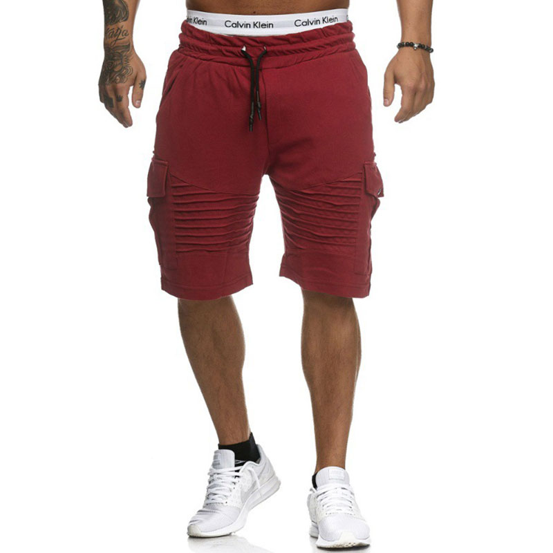 M-3XL Men Casual Pocket Patchwork Drawstring Crease Sports Shorts