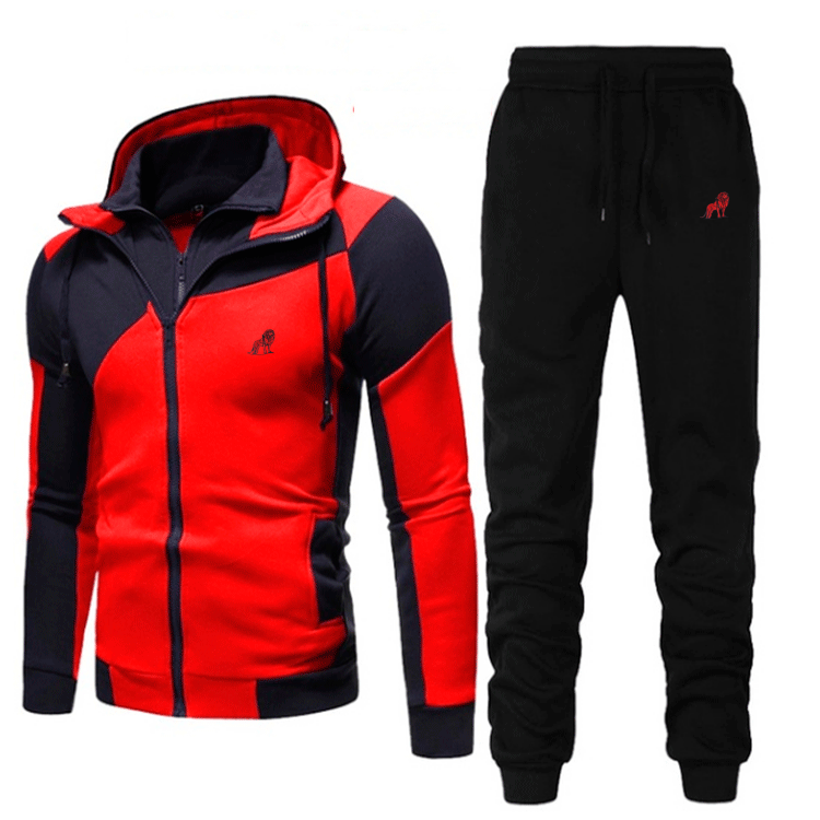 Casual Personality Colorblock Double Layer Zip Hooded Cardigan Slim Sweater Set