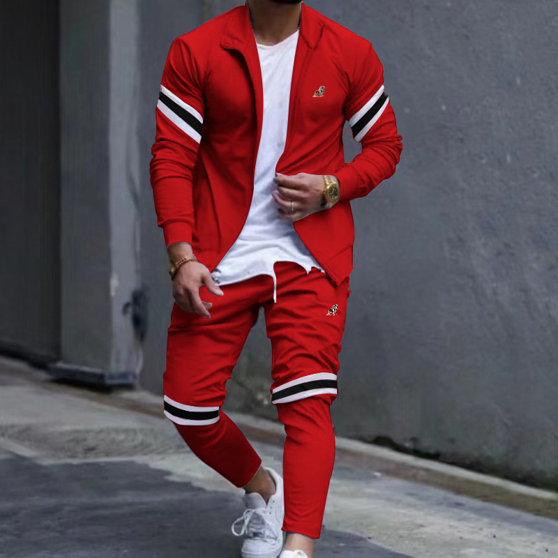 Casual Slim Sports Long-Sleeved Cardigan Sweater Trousers Patchwork Set