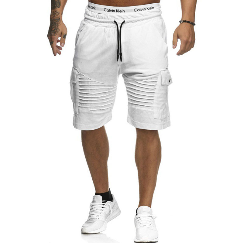 M-3XL Men Casual Pocket Patchwork Drawstring Crease Sports Shorts
