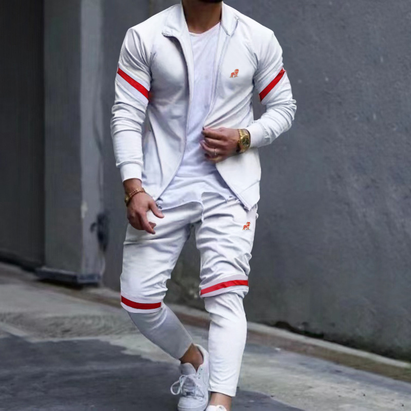 Casual Slim Sports Long-Sleeved Cardigan Sweater Trousers Patchwork Set