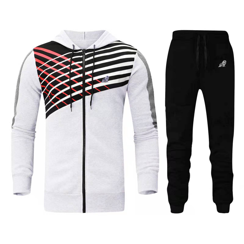 Men's Casual Long Sleeve Hat Rope Zipper Graphic Printed Hoodie And Drawstring Waist Jogger Pants Two-Piece Set