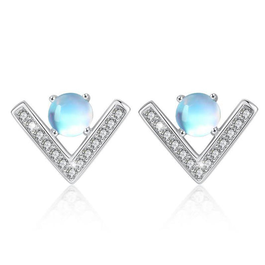 925 Sterling Silver Moonstone Round Synthetic Hypoallergenic Stud Earrings for Women