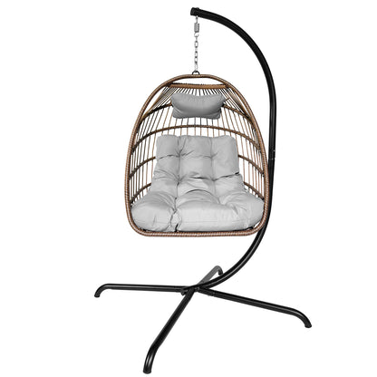 Swing Egg Chair With Stand Indoor Outdoor Wicker Rattan Patio Basket Hanging Chair With C Type Bracket , With Cushion And Pillow,Ban Amazon, Homedepot, Walmart, Lowes