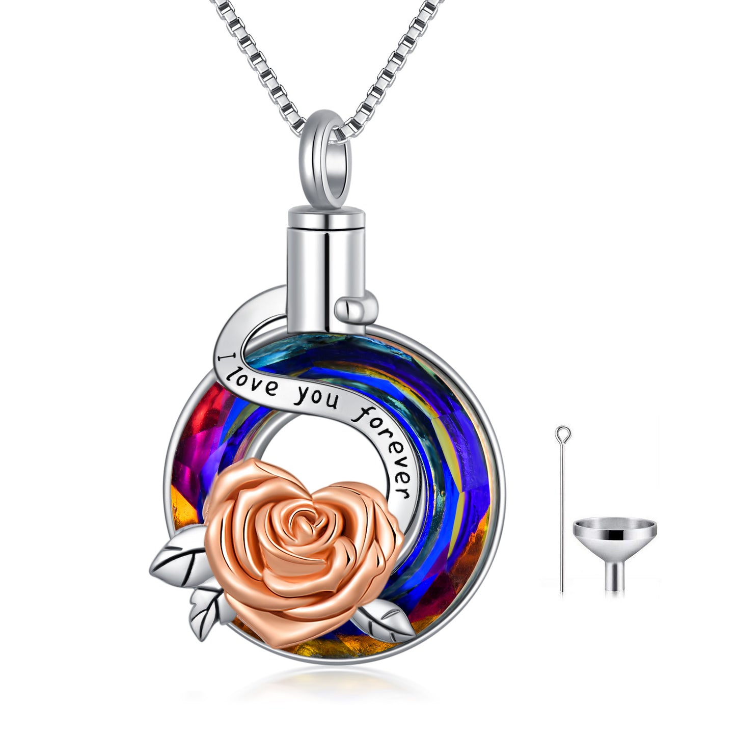 Sterling Silver Rose Flower Urn Necklaces for Ashes Crystal Rose Cremation Jewelry for Women Girls