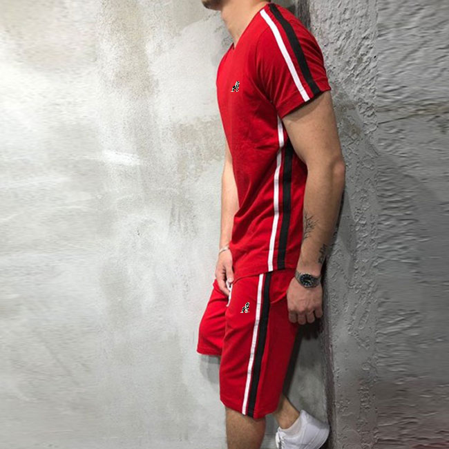 Men Striped Patchwork Short-sleeve T-shirt And Hip Hop Sports Shorts Two-piece Sets