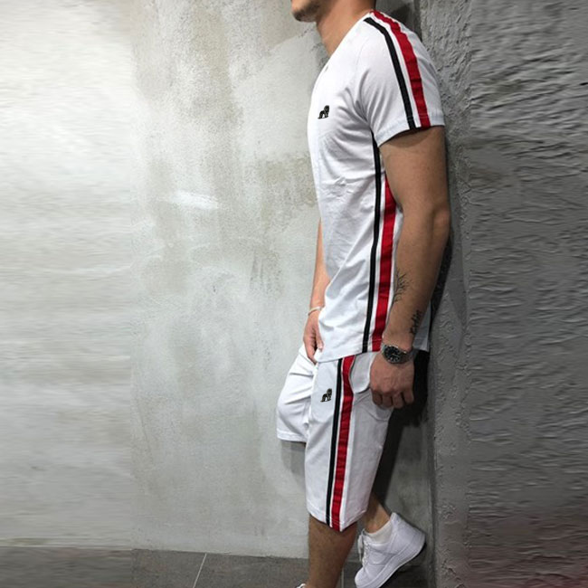 Men Striped Patchwork Short-sleeve T-shirt And Hip Hop Sports Shorts Two-piece Sets