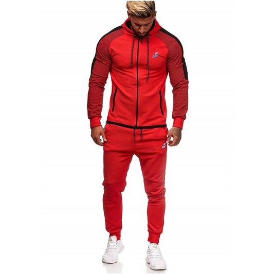 Long Sleeve Hat Rope Pocket Design Stripe Printed Zipper Hoodie And Drawstring Waist jogger Pants Two-Piece Set