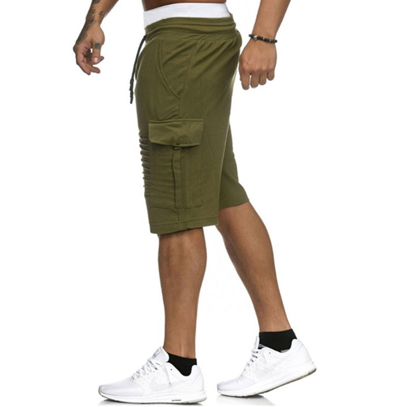 M-3XL Men Casual Pocket Patchwork Drawstring Crease Sports Shorts