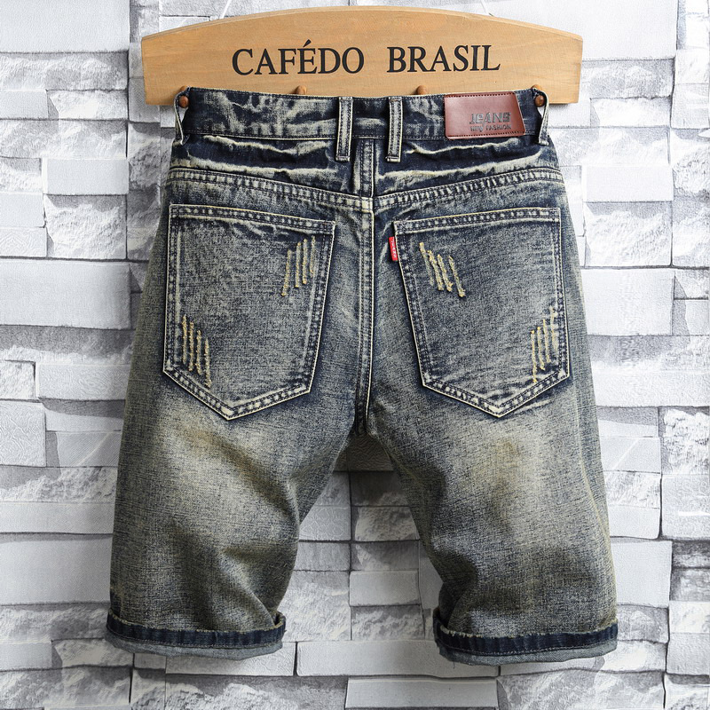 Men Fashion Personality Patch Jean Shorts