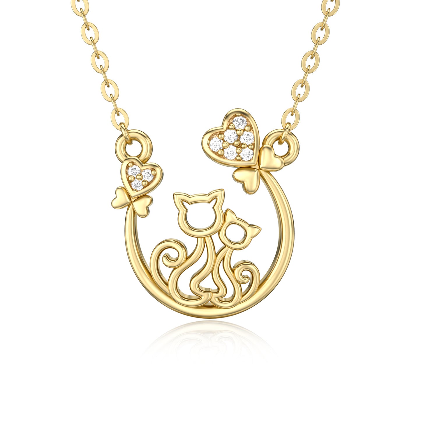 Double Cats Pendant Necklace in 14K Gold