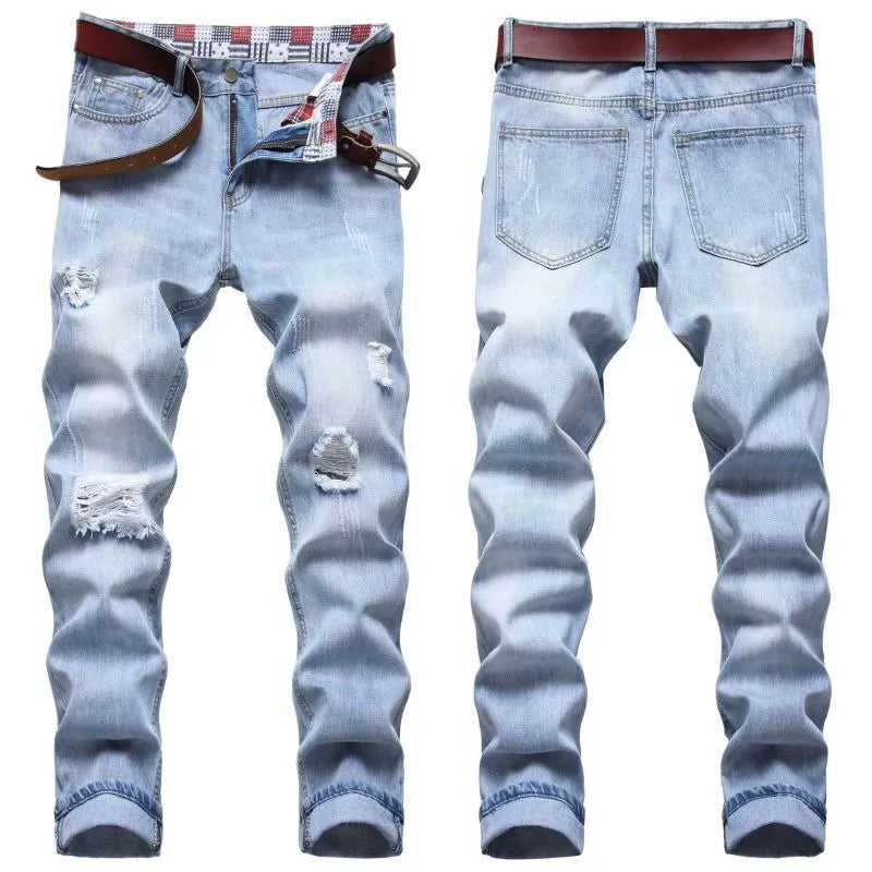 Men Retro Straight Ripped Jeans