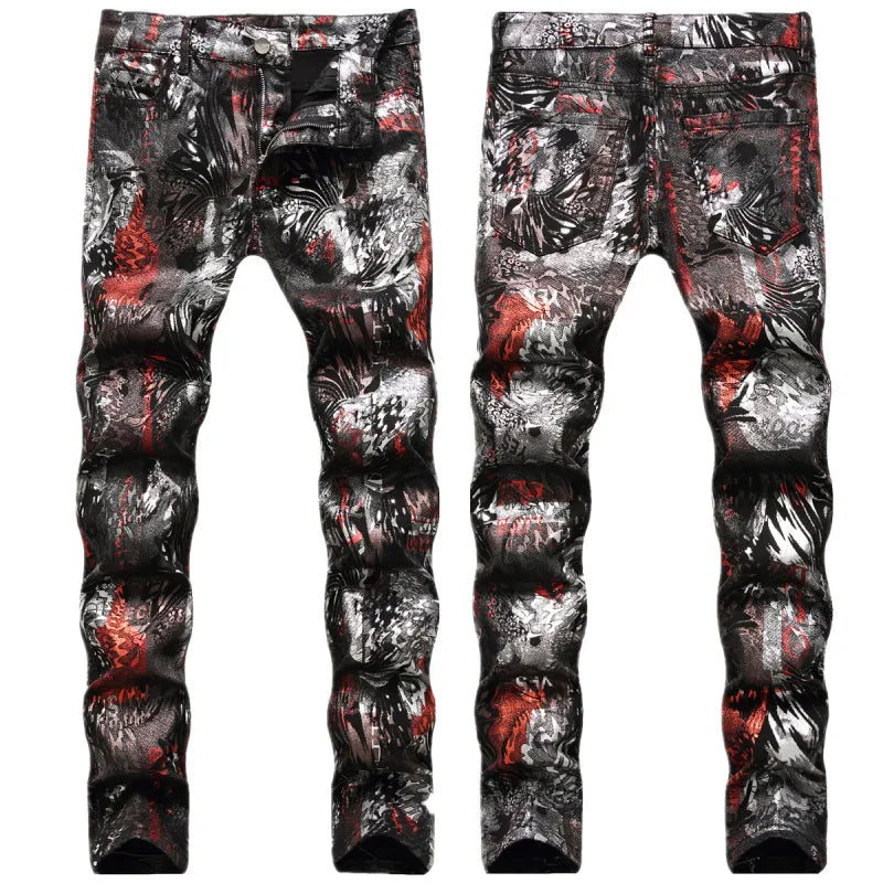 Men Fashion Leopard Print Slim Fit Jeans