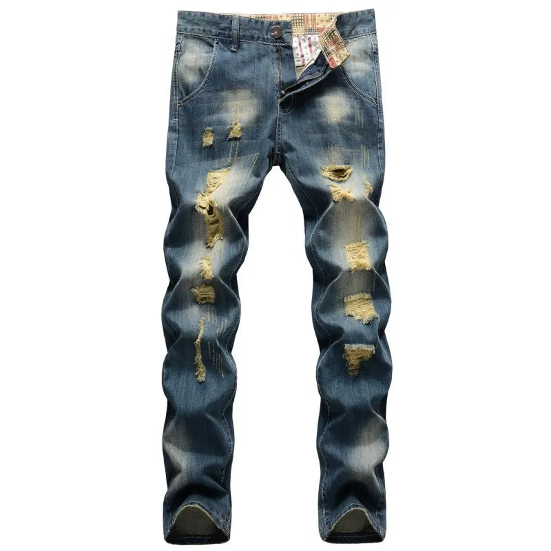 Men Casual Ripped Slim Straight Jeans