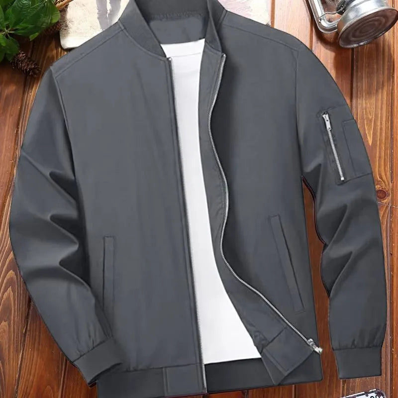 Men Spring Autumn Fashion Casual Business Solid Color Zipper Stand Collar Long Sleeve Plus Size Jacket