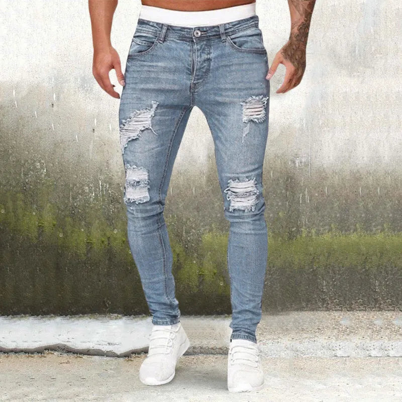 Men Fashion Ripped Slim Fit Jeans