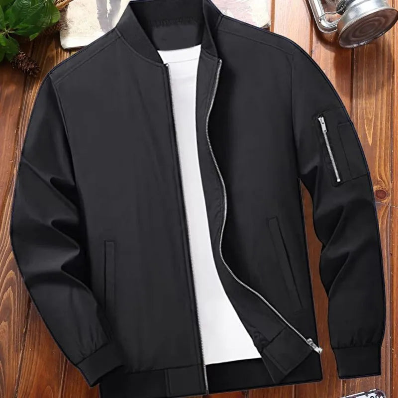 Men Spring Autumn Fashion Casual Business Solid Color Zipper Stand Collar Long Sleeve Plus Size Jacket