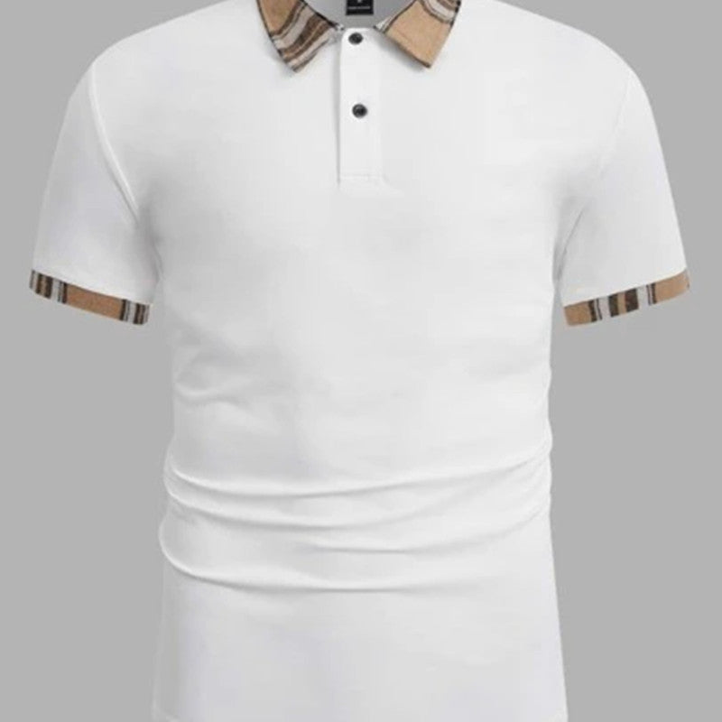 Men Casual Basic Lapel Button Short-Sleeved Printed Polo Shirt