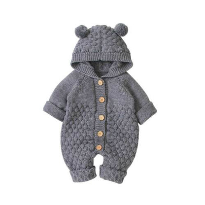 2020 Autumn Winter Newborn Sweater Baby Boy Girl Clothes Romper Bear Ear Knit Hooded Jumpsuit Outfit Clothing