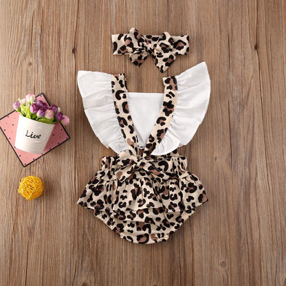 2020 Baby Summer Clothing Newborn Infant Baby Girl Clothes Leopard Jumpsuit Bodysuit Headband 2Pcs Outfits