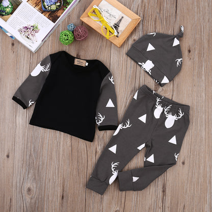 Cute Infant Baby Girl Boy Clothes Deer Tops T-shirt+Pants Leggings Hat 3pcs Outfits Kids Clothing Set 0-24M