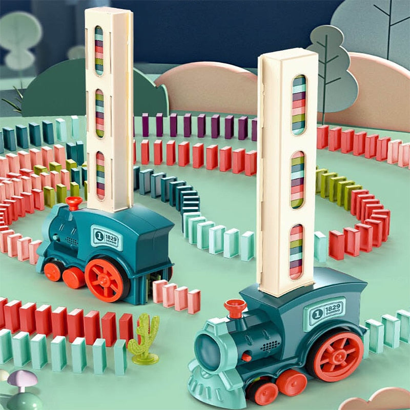 Kids Electric Domino Train Car Set Sound & Light