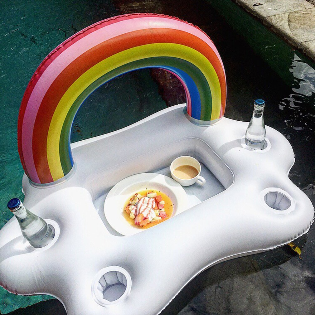 Summer Party Bucket Rainbow Cloud Cup Holder Inflatable Pool Float Beer Drinking Cooler Table Bar Tray Beach Swimming Ring