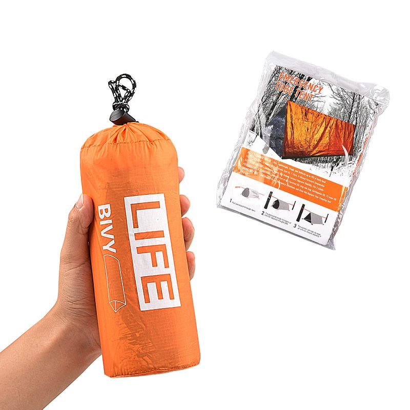 2Person Emergency Shelter Waterproof Thermal Blanket Rescue Survival Kit SOS Sleeping Bag Survival Tube Emergency Tent w Whistle