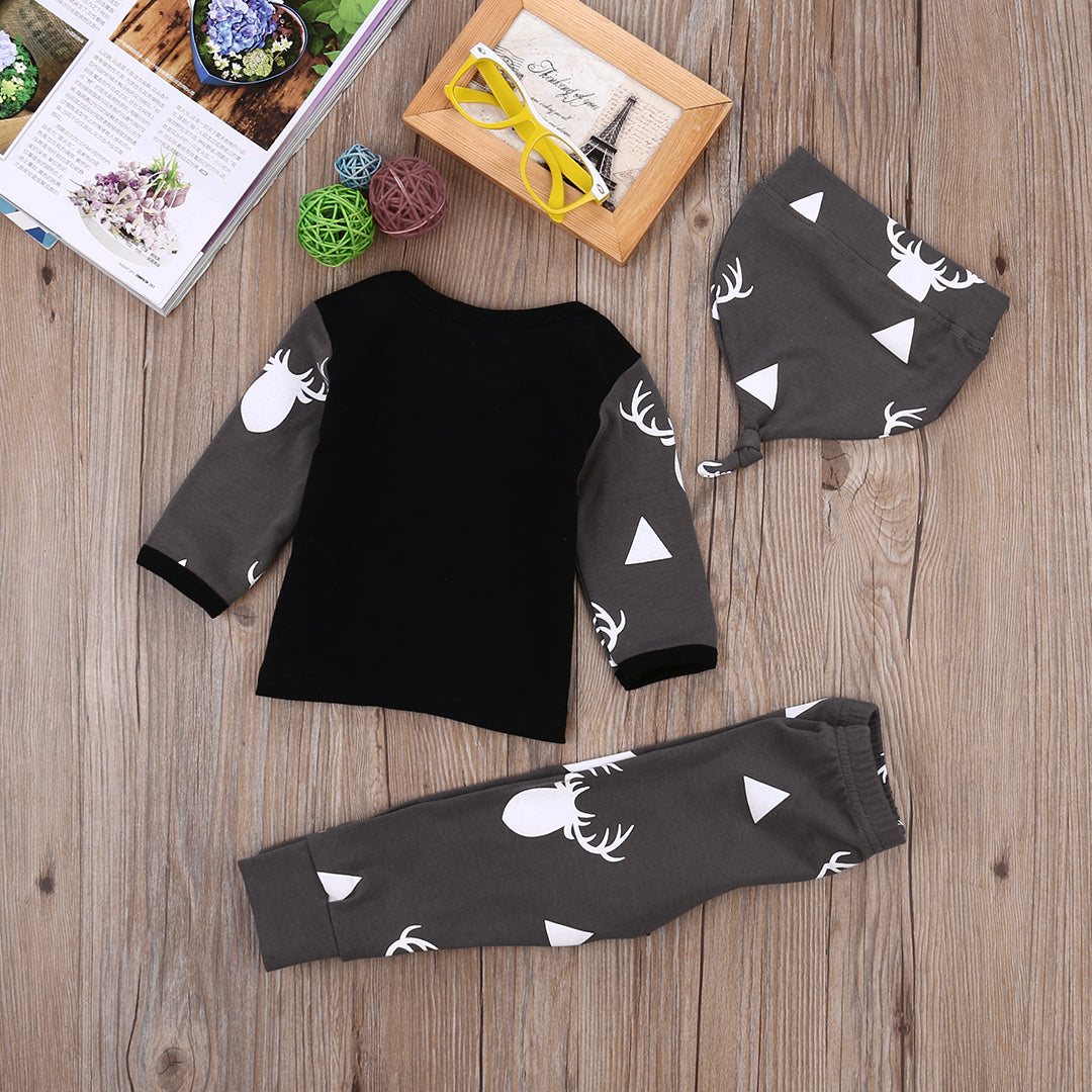 Cute Infant Baby Girl Boy Clothes Deer Tops T-shirt+Pants Leggings Hat 3pcs Outfits Kids Clothing Set 0-24M