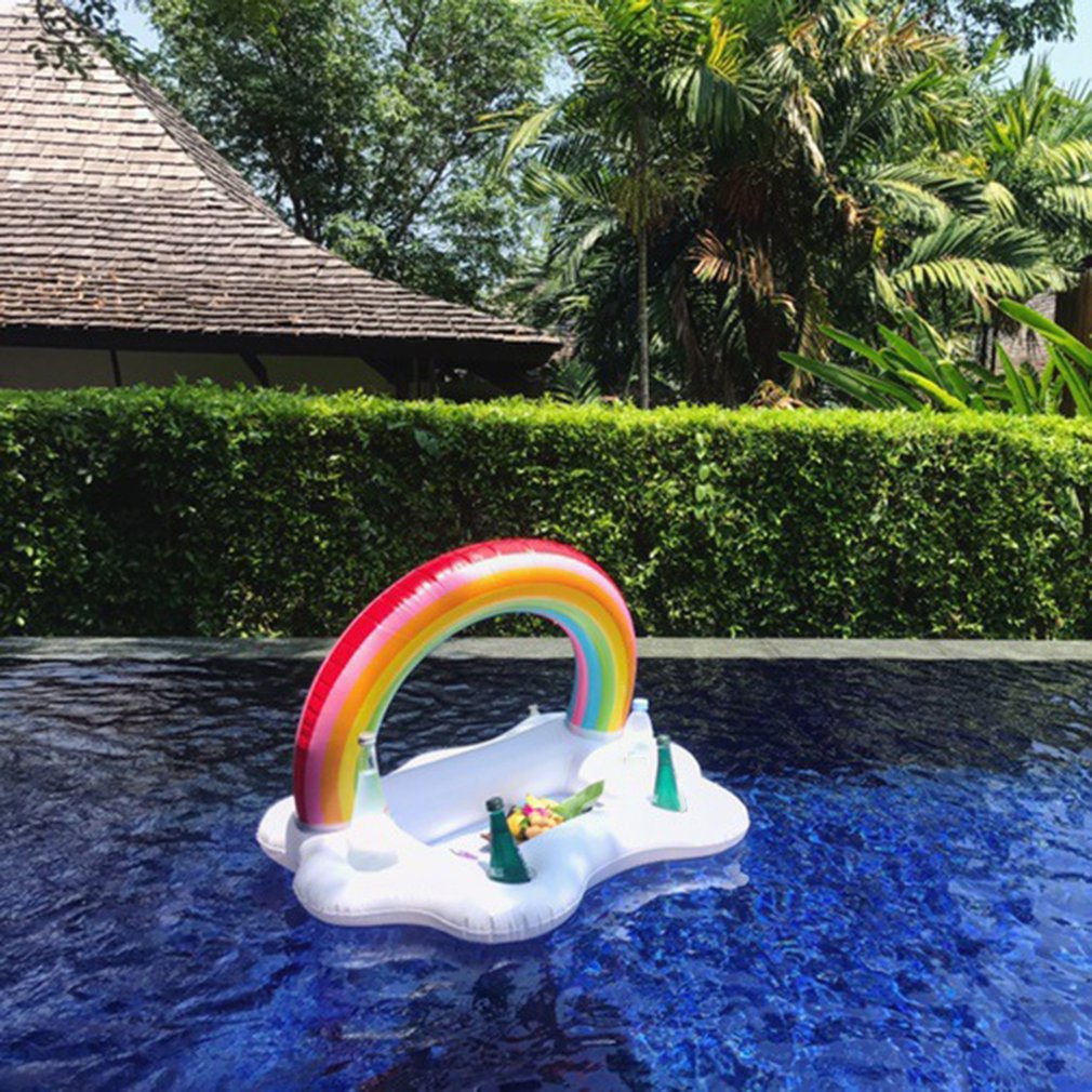 Summer Party Bucket Rainbow Cloud Cup Holder Inflatable Pool Float Beer Drinking Cooler Table Bar Tray Beach Swimming Ring