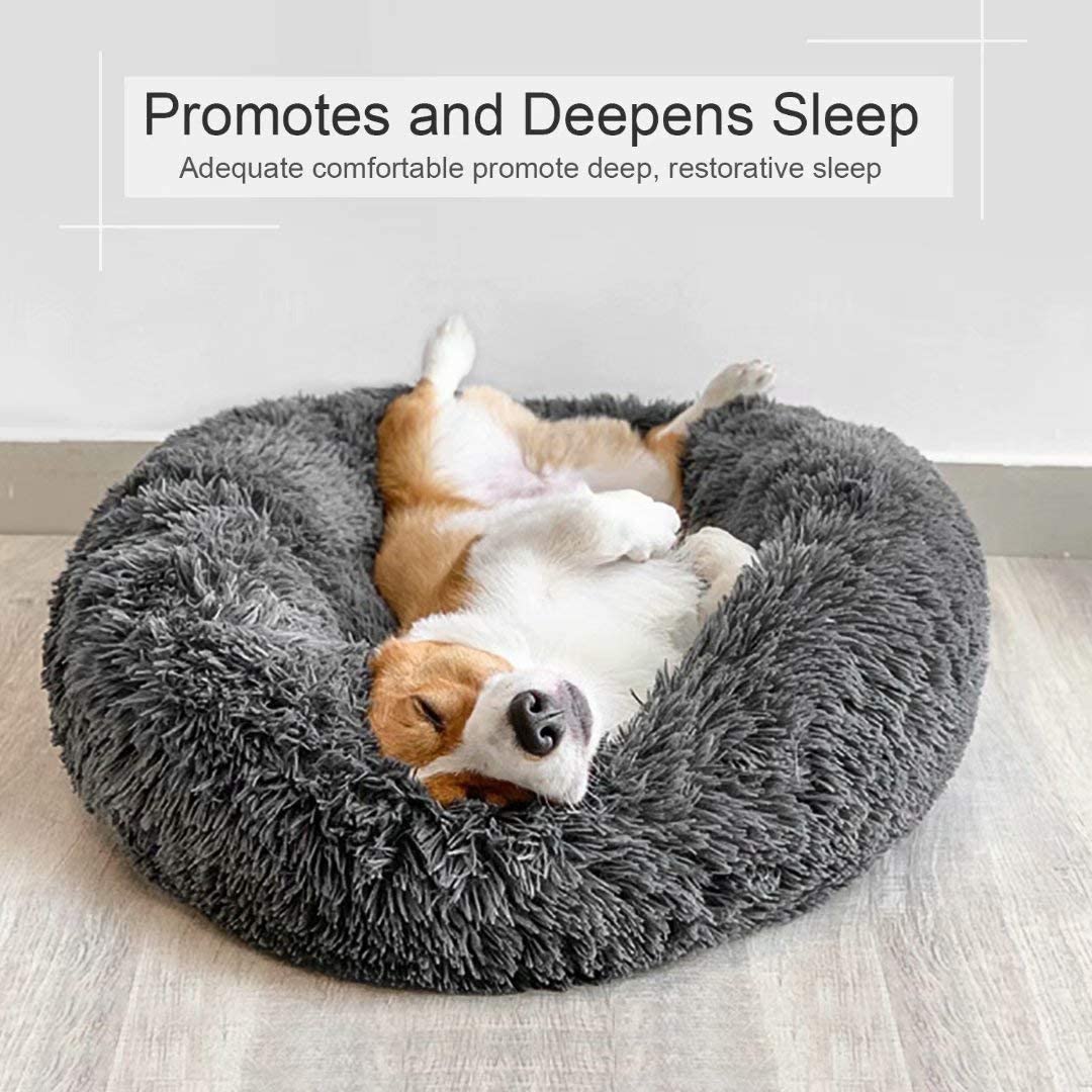 Donut Dog Bed Warm Soft Long Plush Pet Cushion