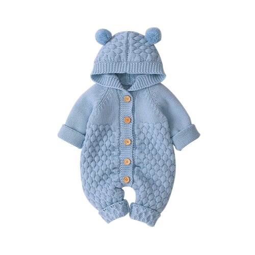 2020 Autumn Winter Newborn Sweater Baby Boy Girl Clothes Romper Bear Ear Knit Hooded Jumpsuit Outfit Clothing