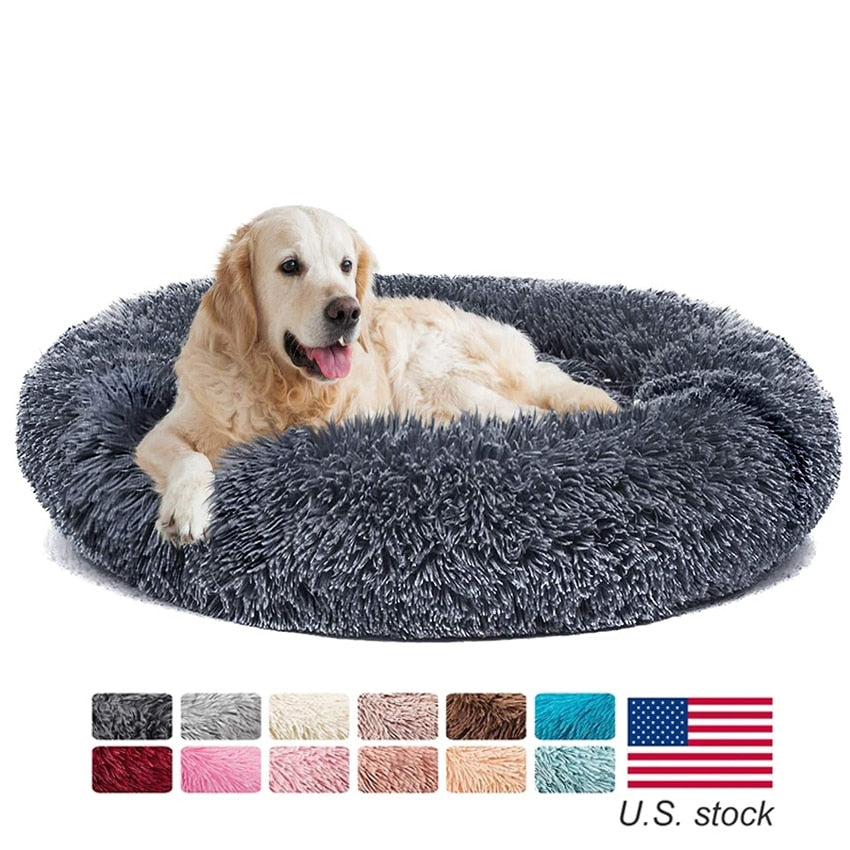 Donut Dog Bed Warm Soft Long Plush Pet Cushion