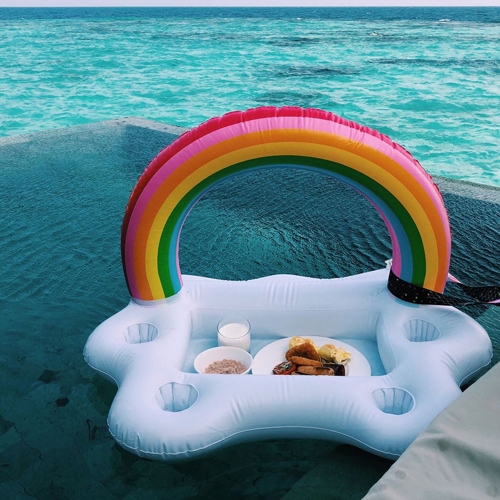 Summer Party Bucket Rainbow Cloud Cup Holder Inflatable Pool Float Beer Drinking Cooler Table Bar Tray Beach Swimming Ring