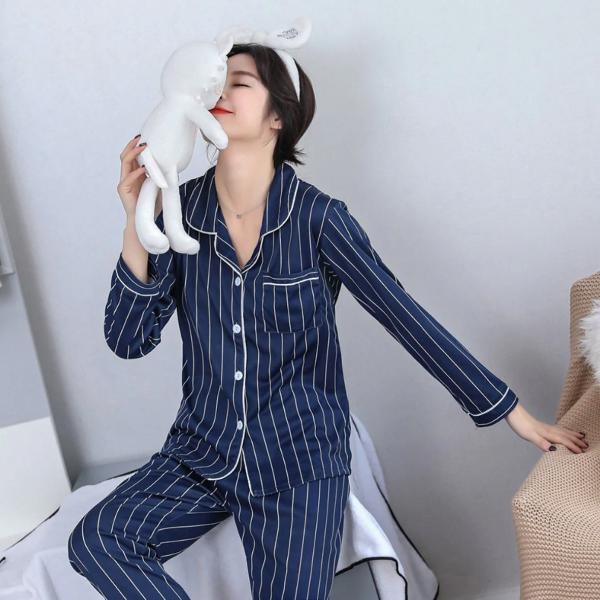 Navy Stripes Satin Pajamas