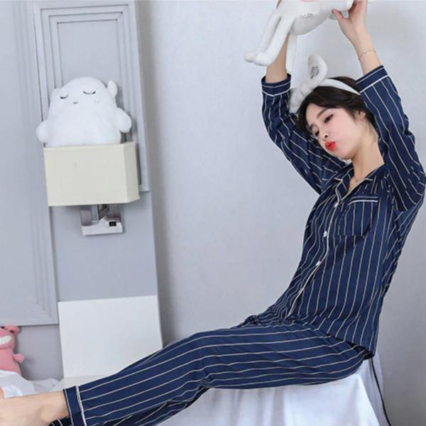 Navy Stripes Satin Pajamas