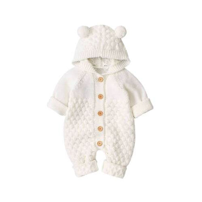 2020 Autumn Winter Newborn Sweater Baby Boy Girl Clothes Romper Bear Ear Knit Hooded Jumpsuit Outfit Clothing