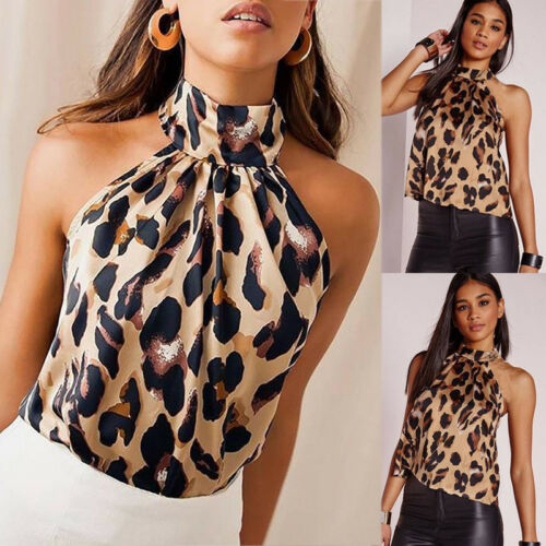 Women Blouses Sexy Leopard Print Ladies Shirts And Tops Halter Blouse Sexy Sleeveless Tops Womens Clothing Summer Female Blouses